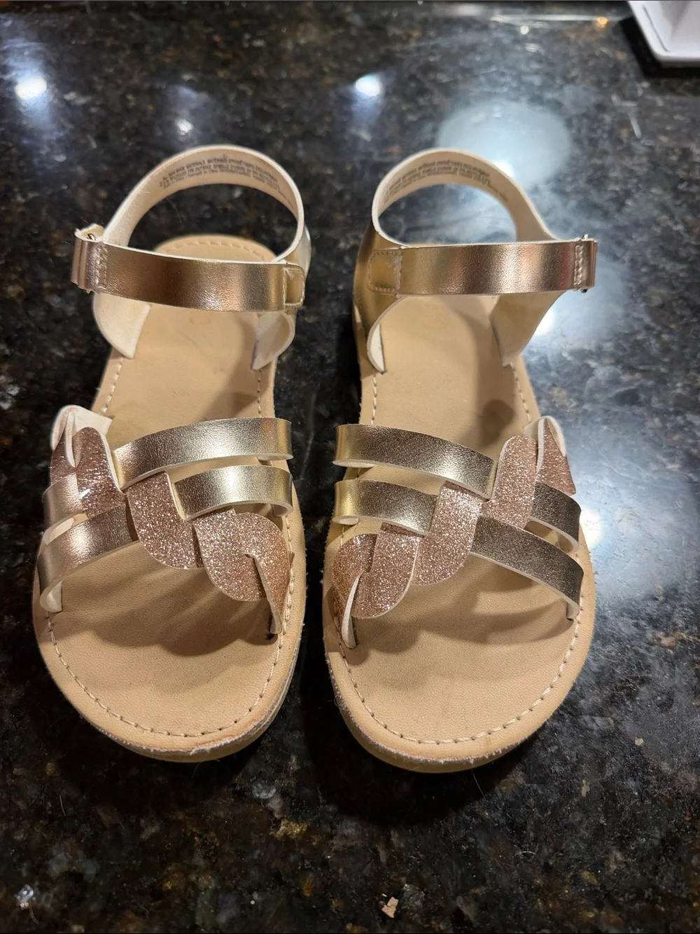 Gymboree glitter gold sandals with Velcro strap Girls Size 2 LIKE NEW